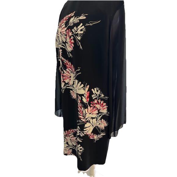 black floral Dress midi Tropical sheer long sleeve MSRP $128 Wedding Guest 8 - Picture 10 of 14